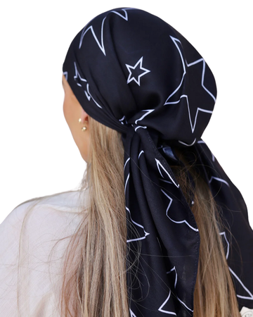 Scarf Bar Black & White Stars Solid Square Scarf with Invisible Grip Myselflingerie.com